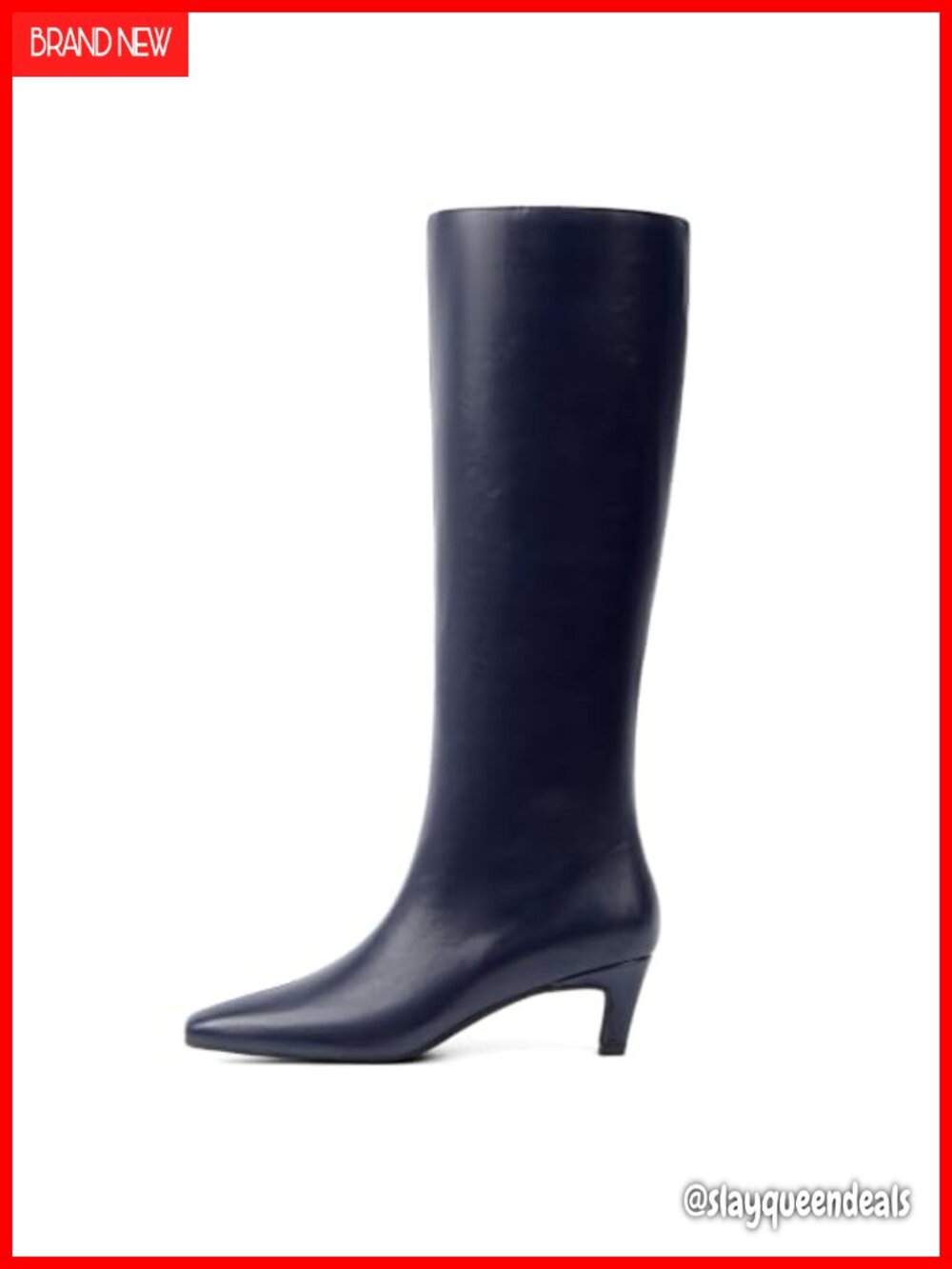 Kitten Heel Knee High Boots Square Toe Faux Leather Tall Boots